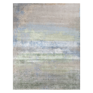 Alfombra Kavi Gris y Negra Anudada a Mano de Lana y Seda de Bambú con Patrón Abstracto Afterglow para Uso Doméstico-Eskm-04 - Product Image 1