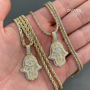 Colgante de Mano de Hamsa con Moissanita VVS, Plata de Ley 925, Chapado en Oro de 18K, Lujoso Colgante con Incrustaciones, Certificado GCI e IDGL - Product Image 3