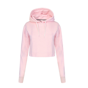 Women's Pink Cropped Hooded Sweatshirt Regular Fit Solid Color Full Sleeve Knitted Autumn Wear 2026 Latest - Product Image 3