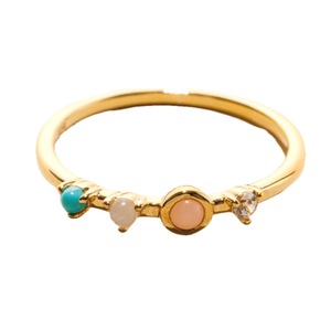 S925 Sterling Silver 14K Gold Plated Pink <b>Opal</b> Moonstone Turquoise CZ <b>Ring</b> Minimalist Adjustable Custom Jewelry OEM ODM - Product Image 1