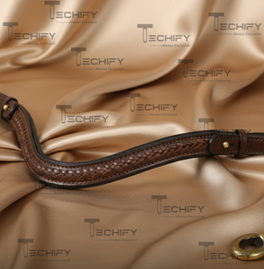 Bandeau de tête de cheval en cuir brun tressé artisanal |   Bride de tête de style occidental incurvée |   Accessoire d'équitation durable - Product Image 2