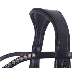 Brida sin mordida de caballo con banda para la nariz Flash-incluye riendas al por mayor nueva brida de cuero de filete de caballo de alta calidad en negro - Product Image 5