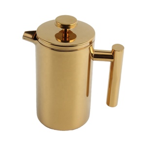 Carafe à café en métal doré de style minimaliste en forme de cylindre avec couvercle, outil pour préparer le café, presse française - Product Image 4