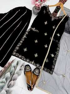 Elegant A-Line Salwar Kameez Satin Floral Embroidery High Floor-Length Wedding Dress Ladies Ready-Made Indian Pakistani Midi - Product Image 2