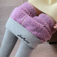Collants chauds en cachemire pour femmes, couleur unie, motif nuage violet, en peluche, taille haute, lettres latérales, Leggings chauds pour femmes