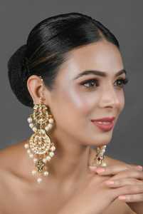 2025 Newest Design Vintage Ethnic Style Hollow <b>Crystal</b> Zircon Flower Pearl Stud Indian <b>Earrings</b> Gold Plated Wedding - Product Image 4