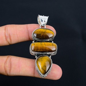 Ojo de tigre amarillo Natural de alta calidad, colgante de diseñador Chapado en plata de ley 925 sólida, fabricantes de joyería al por mayor para mujer - Product Image 6