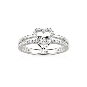 Anillo de Promesa Jeulia de Plata de Ley con Doble Hilera de Corazones Entrelazados - Product Image 2