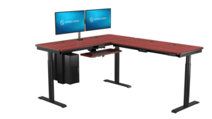 VersaDesk PowerLift Convertible Ergonómico Escritorio de pie en forma de L Moderno Contemporáneo Acabado en cereza Altura ajustable para oficina - Product Image 2