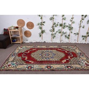 Turkish Vintage Rug 5,3x9 ft, <b>Red</b> Bordered <b>Wool</b> Rug - Product Image 2
