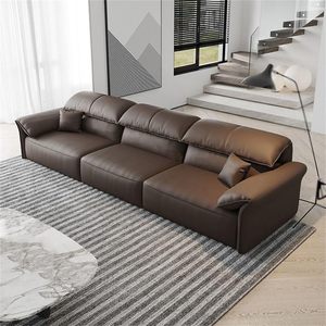 Juego de sofá cama de cuero minimalista italiano de tres asientos con función reclinable de doble propósito Apartamentos pequeños Espacios de vida hechos de madera - Product Image 2