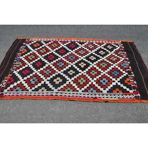Vintage Turkish <b>Rug</b> Traditional Black Brown 4.7 X 6.9ft <b>Boho</b> Patchwork Design Handmade Wool Latex for Teen Bedside Rectangle - Product Image 4