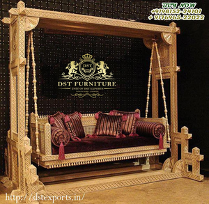 Columpio tallado de madera de teca para el hogar, palo doble de estilo moderno, hecho a mano, para sala de estar, acabado de nogal, doble poste - Product Image 4