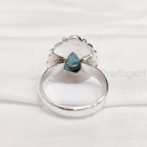 Bijoux en pierre brute bague pour femme pierre précieuse en apatite bleue brute naturelle pierre de naissance bague bohème mariage bague en argent Sterling 925 - Product Image 5