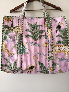 Handmade <b>Boho</b> Style Cotton Tote <b>Bag</b> for Women Eco-Friendly with Elegant Solid Block Print Fabric Zipper Closure Shoulder <b>Bag</b> - Product Image 5