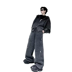 Conjunto de chándal con capucha y pantalones de chándal acampanados vintage lavado con ácido de alta calidad personalizado - Product Image 5