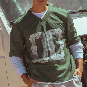 เสื้อฟุตบอลคอวีคอวีแขนสั้นผ้าตาข่ายสีเขียวออกแบบโลโก้ได้ตามต้องการทีมพิมพ์หมายเลข00แฟชั่นใช้ในชีวิตประจำวัน - Product Image 2