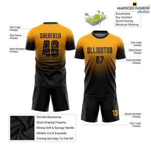 Custom Gold & Black Soccer Uniform Jersey Moisture-<b>Wicking</b> Fabric with Spongy Handle Sublimation Fade Fashion for Sports Wear - Product Image 2