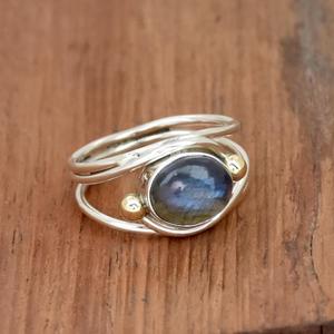 Anillo de piedras preciosas ovaladas de labradorita Natural Plata de Ley 925 hecho a mano espiral bohemio diseñador declaración joyería regalo único - Product Image 3