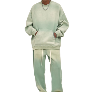 Ensemble 2 pièces pour homme, taille plus, couleur unie, logo personnalisé, sweat à capuche respirant en polaire, survêtement printemps automne hiver - Product Image 1