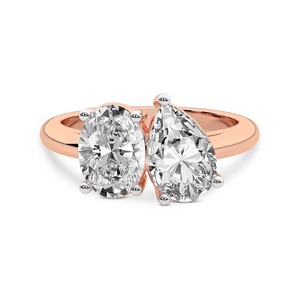 Anillo Elegante Ovalado con Diamantes Cultivados en Laboratorio, 1.00 Ct Tw, Oro Sólido de 14K, Color FG, Claridad VS, 2 Diamantes Alargados - Product Image 3
