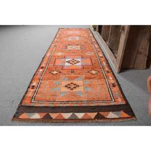 Tapis Kilim Turc Vintage Orange Gris 3X10.5ft Laine Jacquard Tissage Plat Support Latex Patchwork Couloir Rectangle Jute Tapis - Product Image 2