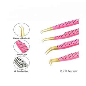 Pinzas de extensión de pestañas con estampado de pestañas de color rosa con puntas de fibra Logotipo personalizado y embalaje Etiqueta privada, kit completo todo en uno - Product Image 2