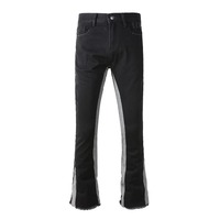 Jean en denim noir pour homme, coupe large, style streetwear, avec franges et ourlet déchiré, patchwork, extensible, évasé, délavé