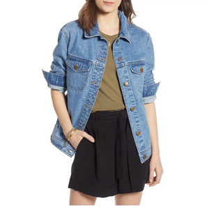 Veste universitaire à manches longues en toile respirante pour femme avec décoration de poche au design classique vieilli de longueur régulière - Product Image 1