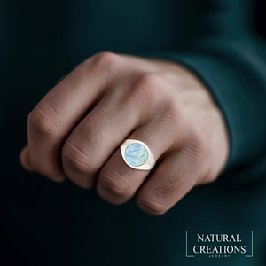 Bague en argent sterling 925 pour homme, classique, sertie de pierres de lune arc-en-ciel, cadeau unique pour lui, anniversaire, mariage, fête - Product Image 4
