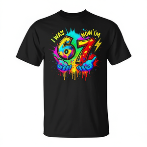 Camiseta con estampado de pintura colorida 'I Was 6 Now I'm 7 Six Seven'-Camiseta promocional divertida - Product Image 2