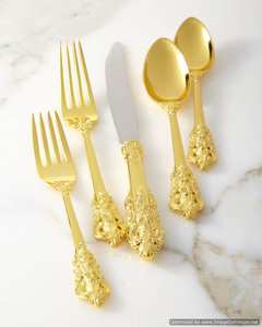 Cubiertos de Metal chapados en oro hechos a mano con mango de diseño de hoja Juego de 6 utensilios de cocina Cubiertos Juego de cubiertos - Product Image 5