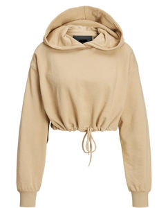 Sudaderas con capucha recortadas en blanco de poliéster y algodón de alta calidad para mujer, ropa de calle, sudaderas con Capucha de punto personalizadas a la moda para mujer - Product Image 1