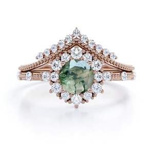 Anillo de Plata de Ley 925 con Ágata Verde Musgo Clásica y Moissanita para Mujer, Anillo de Piedras Preciosas para Boda o Fiesta Victoriana - Product Image 5