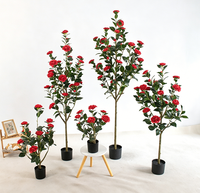 Arbre artificiel en camélia en plastique de qualité supérieure, plante en pot décorative d'intérieur, 100 cm-200 cm, pot noir, salon