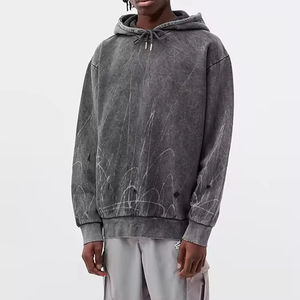 Sweat à capuche unisexe personnalisé avec logo, fermeture éclair, délavé à l'acide, pour homme, lourd, effet usé, broderie 3D, anti-plis, motif uni, personnalisé - Product Image 1