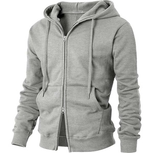 <b>Mens</b> 100% Cotton Gray Zip-Up <b>Hoodie</b> Solid Color Fleece Sweatshirt Front Pocket Regular Fit Casual Winter Wear OEM Service - Product Image 4