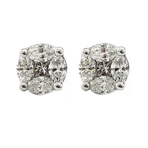 Boucles d'oreilles clous classiques vintage en or blanc 18 carats de haute qualité avec diamant véritable taille brillant 0,61 carat, directement de l'usine, pour mariage - Product Image 1