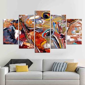 Impression sur toile de musique jazz : saxophone, violoncelle, trompette, lot de 5 toiles assorties - Product Image 1
