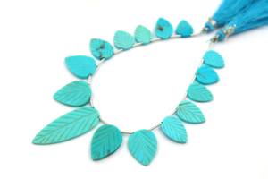 Cuentas de Turquesa Natural de Arizona en Forma de Pera para la Fabricación de Joyas, 12X8MM 33X13MM, Diseño de Hoja Tallada Lisa - Product Image 2