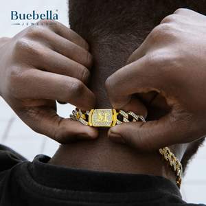 14K White <b>Gold</b> & 925 Silver Fine Moissanite <b>Initial</b> Letter 12mm Iced Prong Cuban Chain Hip Hop <b>Necklaces</b> - Product Image 5