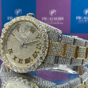 Reloj Automático PJ con Moissanita VVS Completamente Engastada, Dos Tonos Oro y Plata, Esfera Romana, Ventana de Fecha, Reloj de Lujo para Hombre - Product Image 2