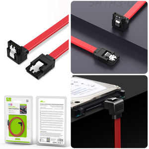 Cable DE DATOS SATA de 50cm para HDD SSD 6Gbps con clip de metal 1x recto + 1x conector de tipo doméstico de 90 ° rojo con conectores de ángulo recto - Product Image 2