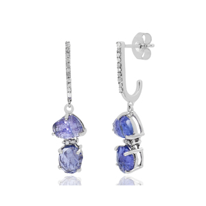 Prix de gros boucles d'oreilles authentiques en argent sterling 925 quartz bleu trois pierres précieuses CZ fabrication de boucles d'oreilles exportateur - Product Image 1