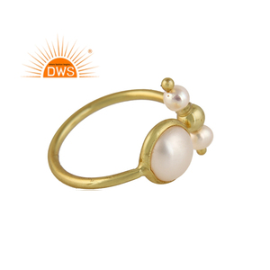 แหวนไข่มุกธรรมชาติชุบทอง18K เงินแท้ปรับได้ผลิตตามแบบ - Product Image 1