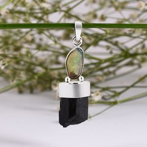 Piedra preciosa natural ópalo negro turmalina 925 plata esterlina encantos bisel ajuste joyería hecha a mano regalo su joyería al por mayor - Product Image 6