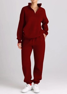 Custom 2024 Women's Two-Piece Knitted Embroidered Anti-Pilling Zipper Hoodie <b>Pants</b> Sweatsuit with Front Logo Autumn Casual <b>Lined</b> - Product Image 6