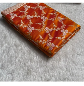 Hermosas cortinas ligeras tejidas a mano, sari de chifón Mashru, tejido Banarasi, tela suave de secado rápido, protección solar, ropa de fiesta - Product Image 1