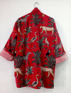 Kimono de terciopelo rojo para mujer con Chaqueta de algodón con estampado de jungla para regalo de Navidad de verano para damas de honor - Product Image 2