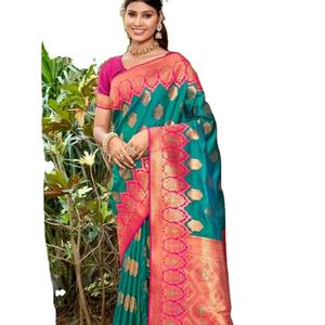 Saree DE TRABAJO tejido de seda de último diseñador Banarasi de Fab Zone - Product Image 1